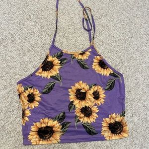 halter purple sunflower tie neck shirt